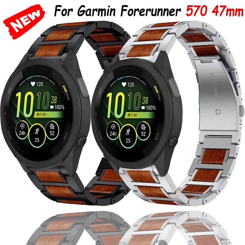 22 mm Palisander + Metallarmband für Garmin Forerunner 970 965 265 255 265 570 47 mm Edelstahlarmband für Garmin Venu 3 2 Correa