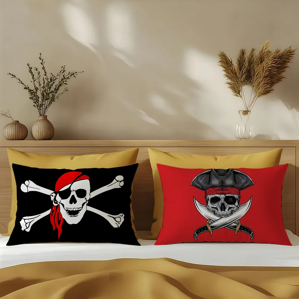 Skull Crossbones Pirate Jolly Roger cushion cover Sofa living Room Office Rectangle Pillow Home Coffee Shop Bedding Hit product