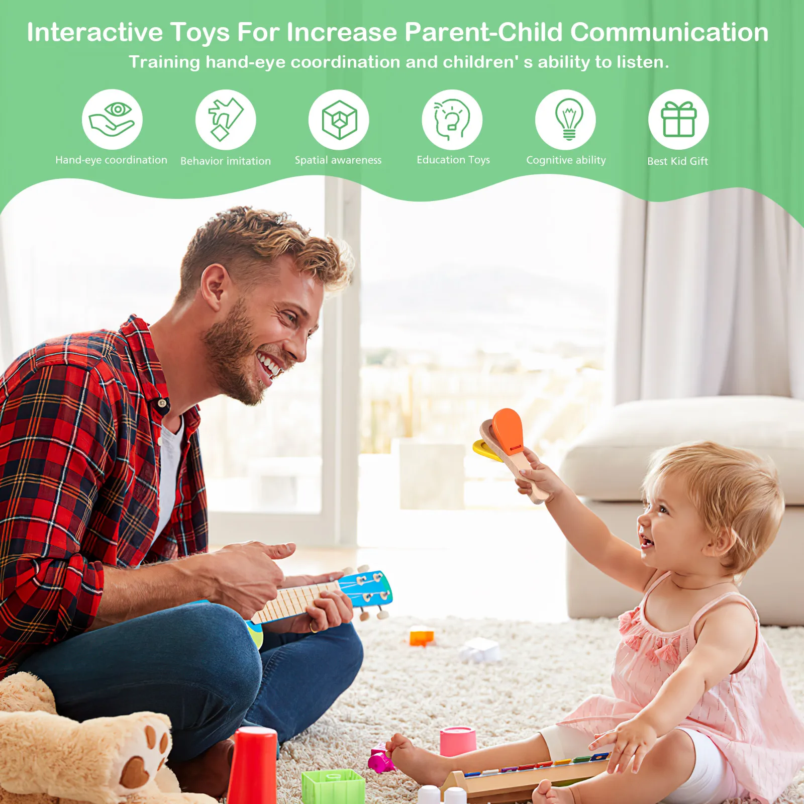 

1pc Wooden Castanet Clappers Kids Musical Percussion Educational Hand-Eye Coordination Interactive Parent-Child Play (Assorted