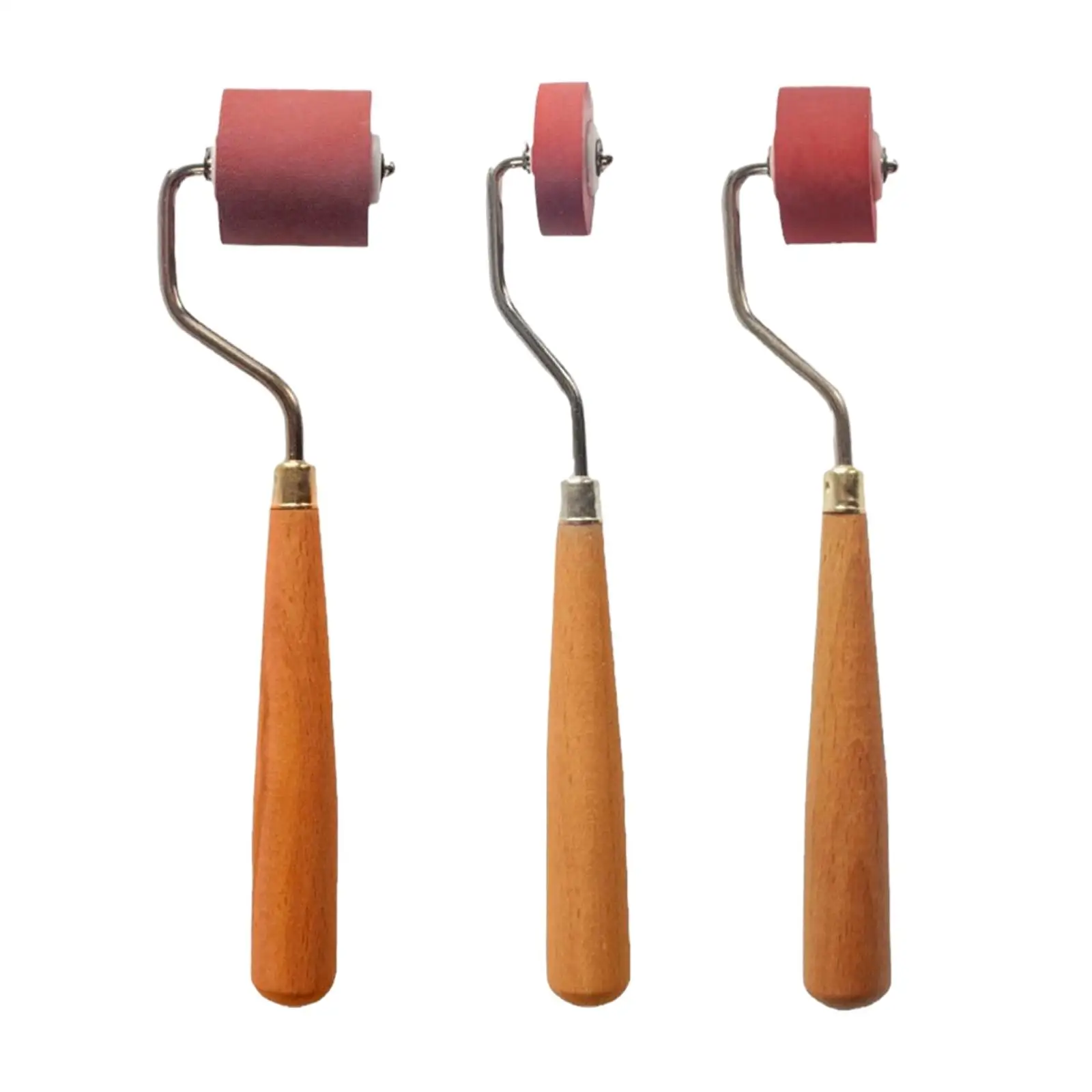 3Pcs Hard Rubber Roller Kit with Wooden Handle Printing Tools Portable Ink
