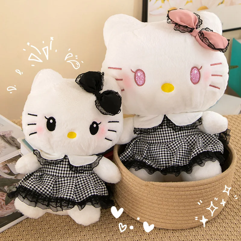 Kawaii Hello Kitty Plush Toy Sanrio Stuffed Doll Black Pillow Cute Plushie for Kids Birthday Christmas Gift Stuffed Animal Plush