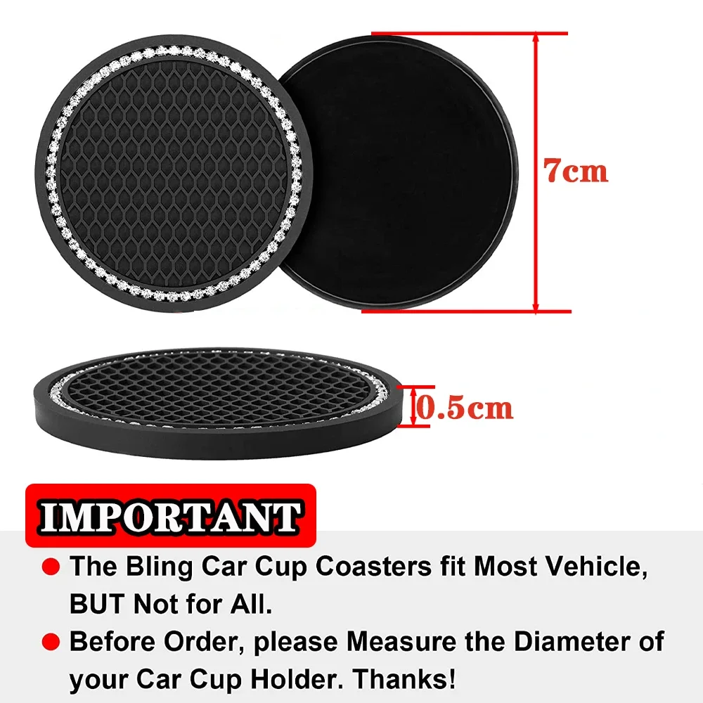 Bling Rhinestone Car Cup Coasters Universal Silicone Anti Slip Cup Holder Insert Honeycomb Texture Auto Decor Drink Mats 2PCS