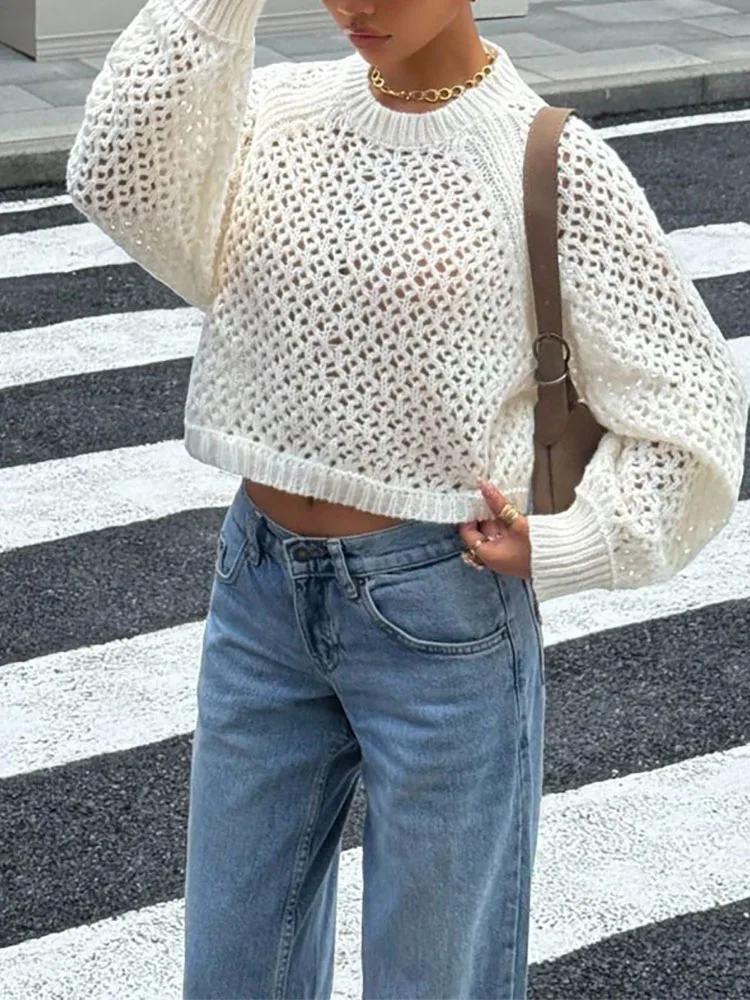 Felpa con cappuccio lavorata a maglia cava senza schienale di nuova moda Collezione autunno/inverno Maglione stile estremamente semplice