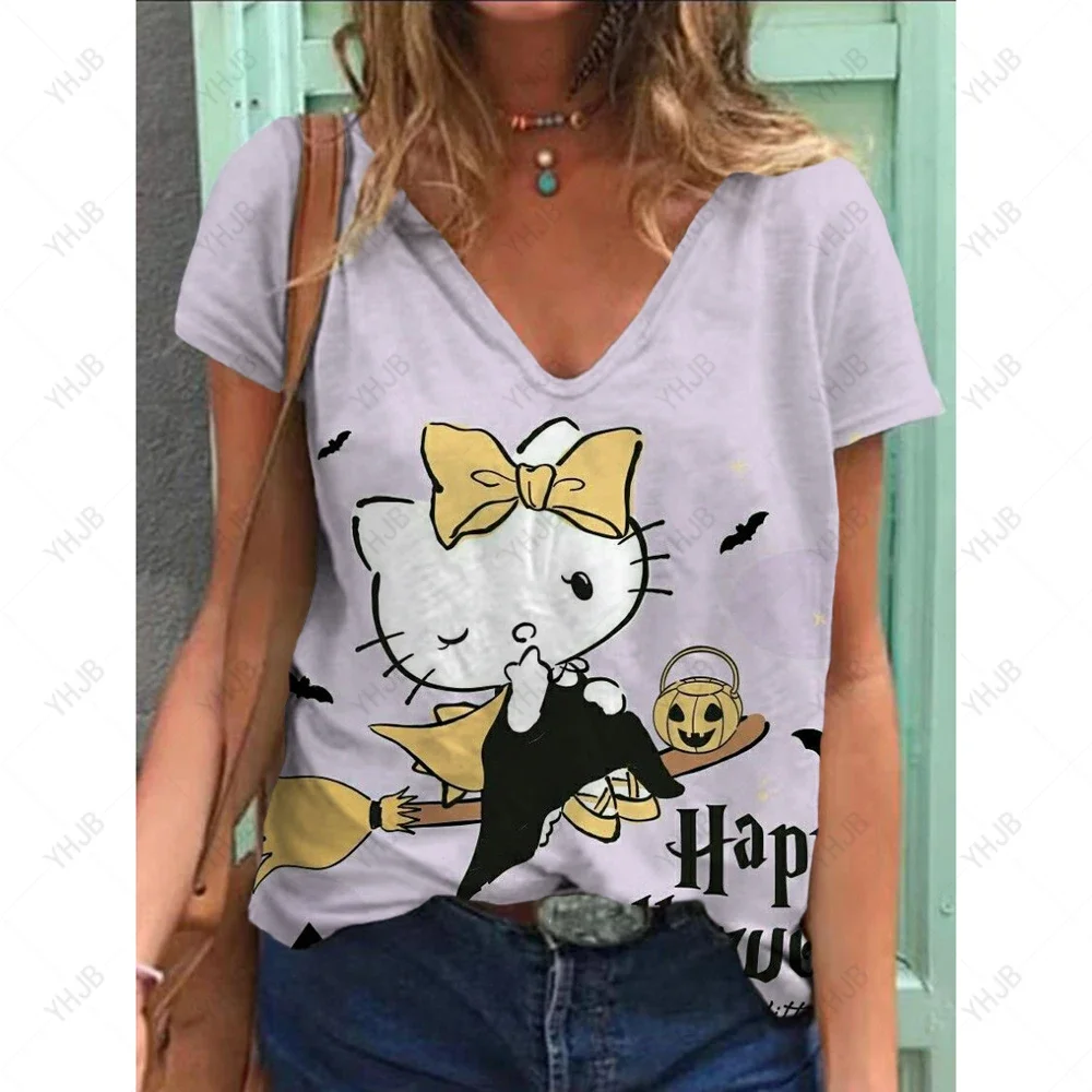 2025 New Sanrio Cute Hello Kitty Fun 3D Printed T-shirt Casual Short Sleeve Comfortable Loose Women's T-Shirt Summer