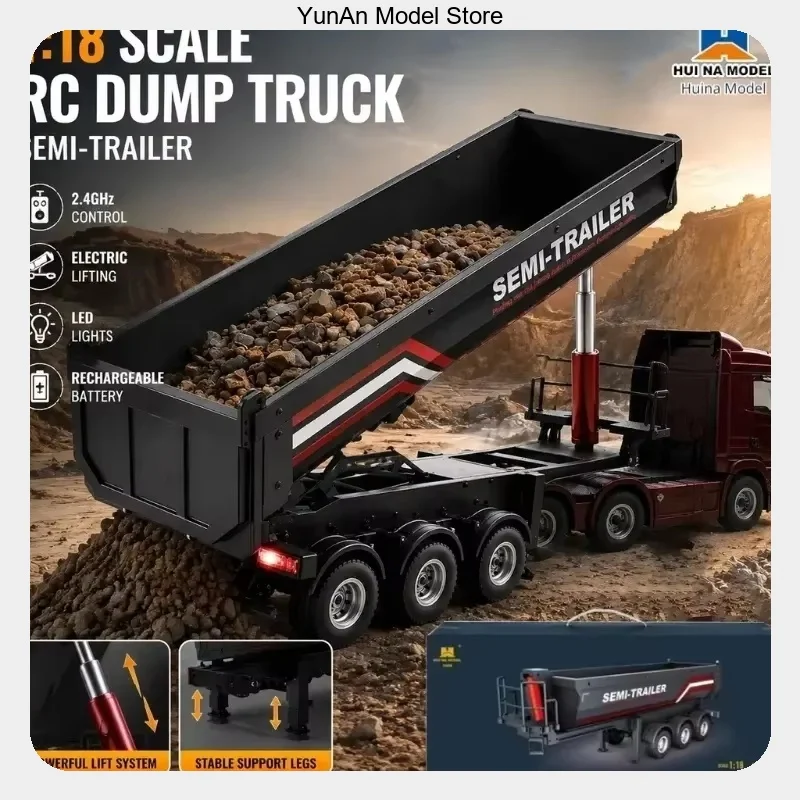 Huina 1/18 1509 Rc Semi Dump Trailer Electric Lifting For Rc Tractor Truck 1501 Tail Light Support Leg No Sound System Model