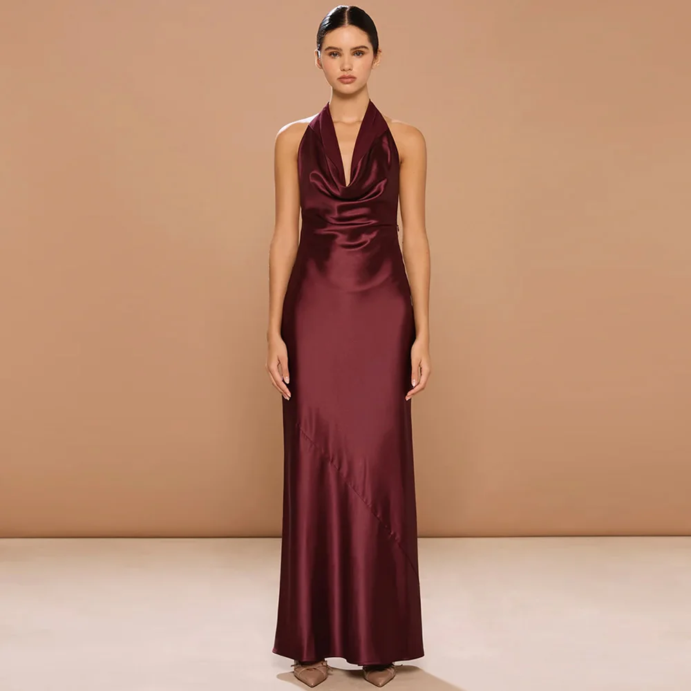 

Темпераментное бордовое атласное вечернее платье по индивидуальному заказу, высокое качество, без рукавов, с v-образным вырезом, Русалка, платья на заказ