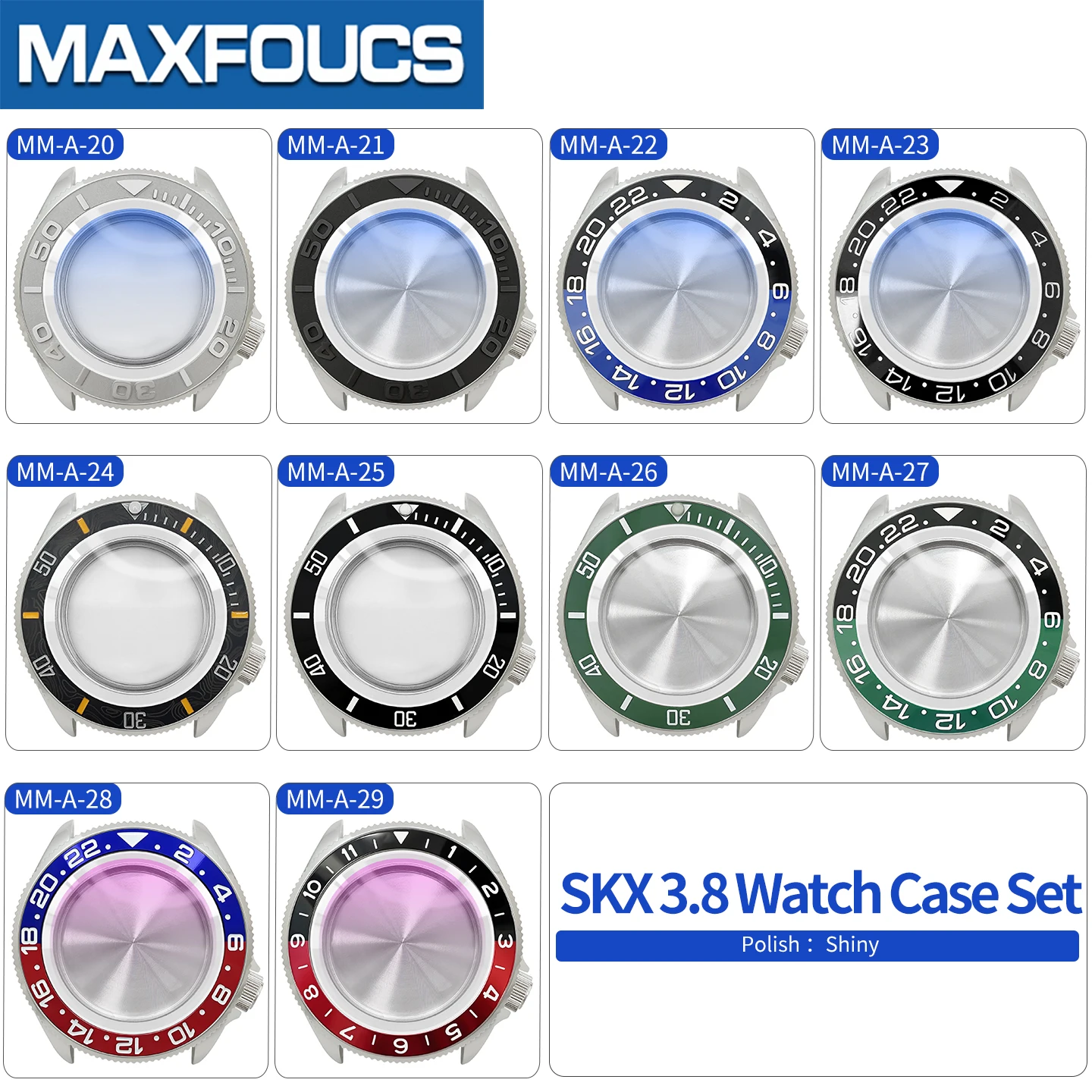 MM300 SKX 3.8 Uhrengehäuse-Set, silberfarben, poliert, passend für NH35/NH36/NH34 MOD-Uhrengehäuse, Teile, Saphirglas-Einsatz, Krone, individuell – Detail 3