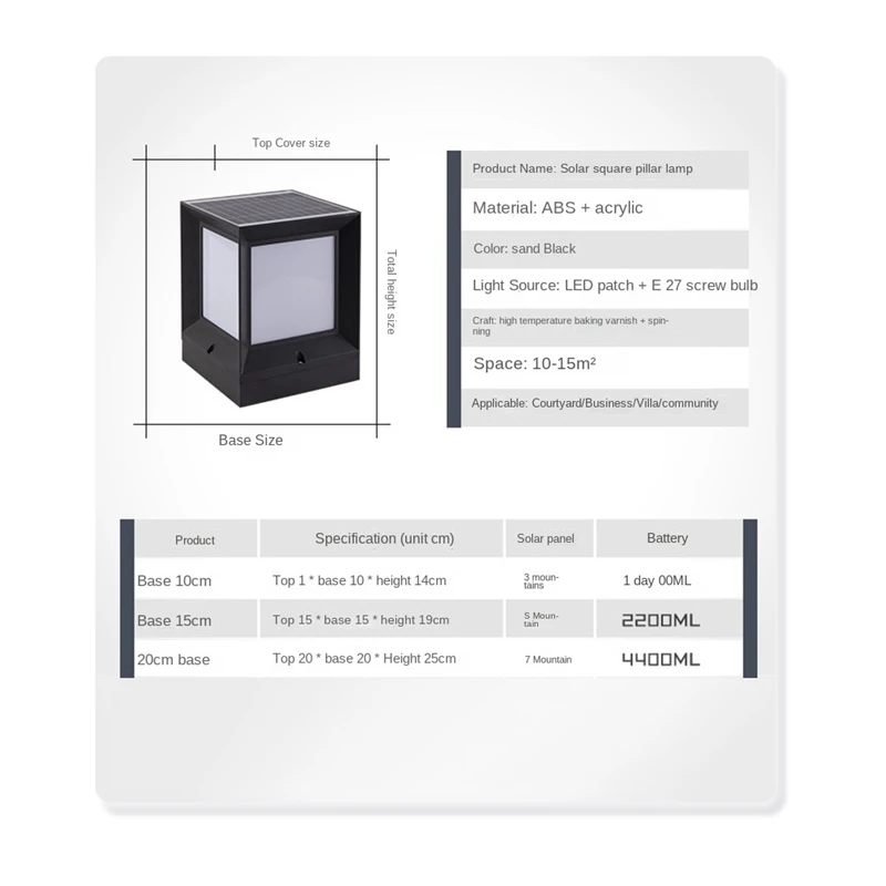 Faro de columna Solar LED, lámpara de Pilar alimentada por energía Solar, luz de pared impermeable para exteriores, patio, paisaje, jardín