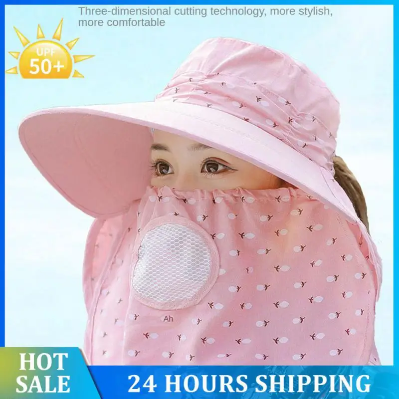 Summer Hats For Women Men Female New Visor Wide Brim Sunhat Mask Neck Cap Breathable Suncreen Outdoor Beach Fishing Cap