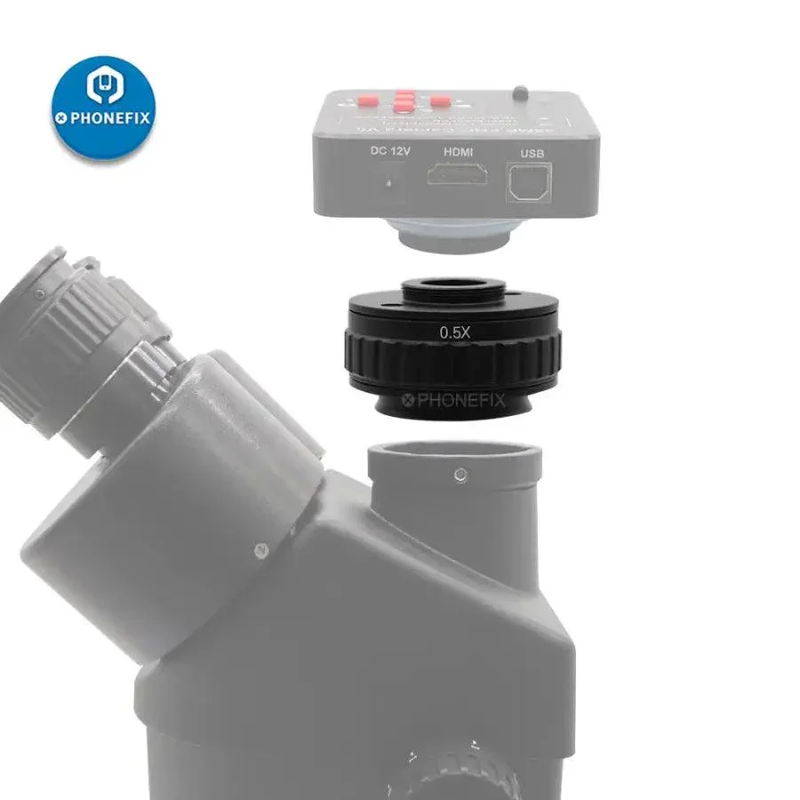 0.35X 0.5X C-Mount Lens adattatore per fotocamera HDMI per Simul Focal trinoculare Stereo Microscope HDMI VGA obiettivo adattatore per videocamera