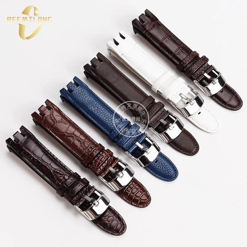 Cowhide lea/ther watchstrap 21mm Toothed joint black brown white blue exquisite watchband accessories For Swatch YRS403 412 402G