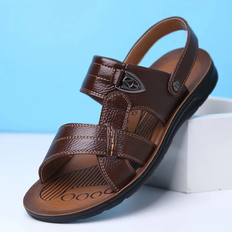 Large Size34-50 Sandals for Men Women Classic Cow Leather Casual Sandals Men Women Roman Sandal Summer Open Toed Beach Sandalias