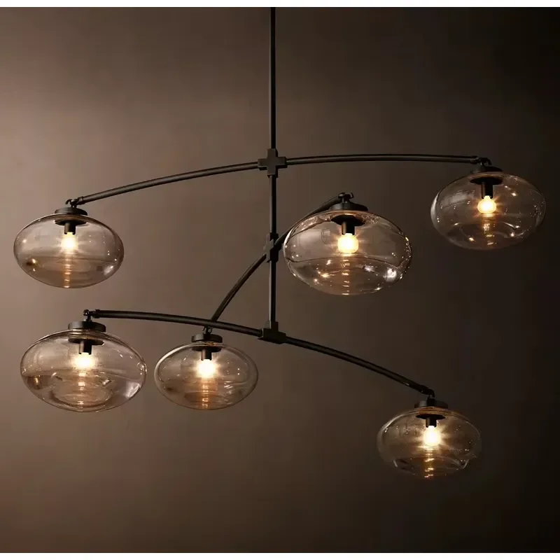 Handmade Solid Brass Blown Glass Lamp with Six Glass Balls Height Adjustable Steel Base for Bedroom Home Hotel Decor Lighting