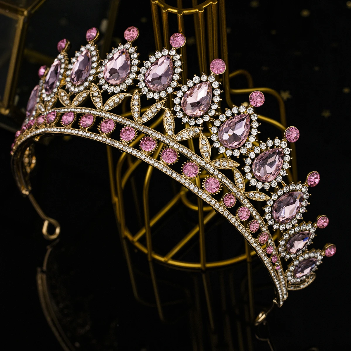 Tiaras y coronas barrocas de cristal Rosa grande, diadema de graduación de diamantes de imitación, accesorios para el cabello de Boda nupcial, joyería, Tiara de corona G