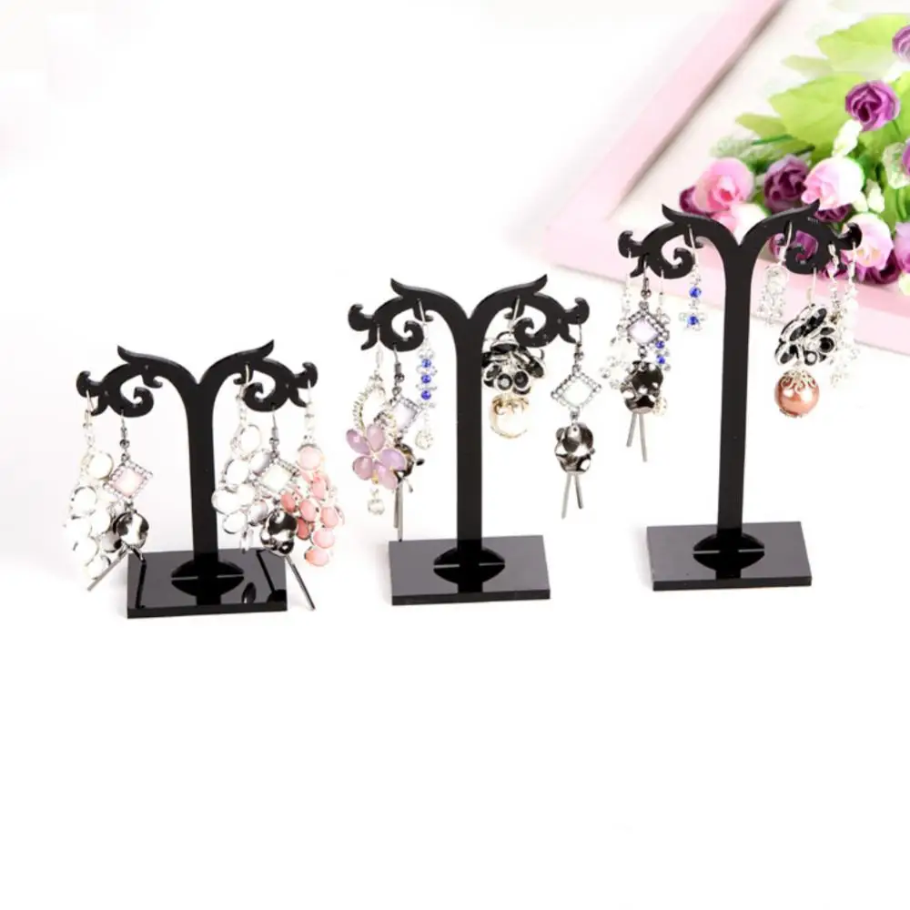 3Pcs Schwarz Acryl Ständer Halter Zeigen Rack Gabelung Ohrring Ohr Studs Schmuck Rack Display Lagerung Aufhänger Halter