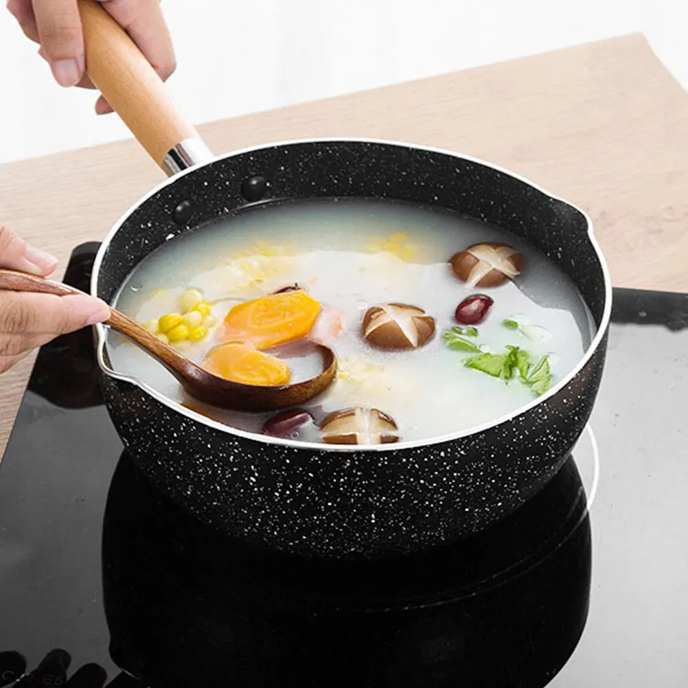 

Non Stick Frying Omelette Medical Stone Wooden Handle Heat Resistant Milk Pan Flat Bottom Cooking Pot Skillet Noodles Pan