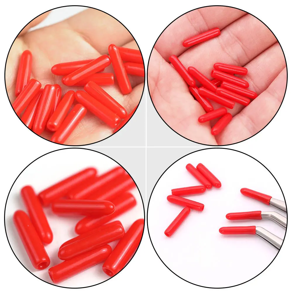 100pcs Silicone Tweezer Covers Red Non-Slip Dustproof Small Size For Eyelash Extension Tools Protective Caps Compatible With