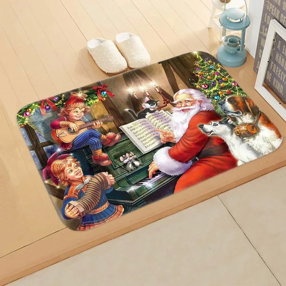 Christmas Kitchen Floor Mats Home Decoration Entrance Door Mat Bedroom Bedside Living Room Carpet Bathroom Non-slip Foot Mat