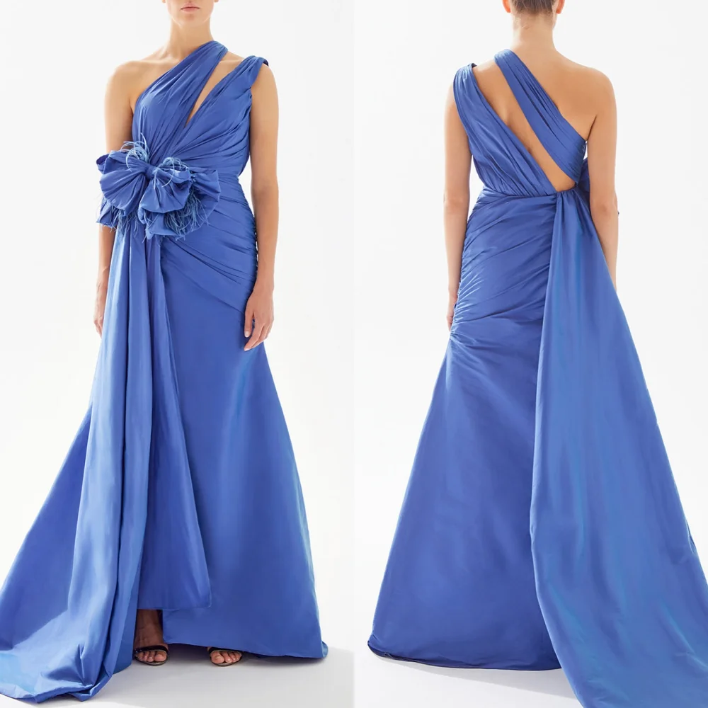 

Customized High Quality Matching Jersey Bow Feather A-line One-shoulder Long Dresses Bespoke Occasion Dresses Fashion Classic
