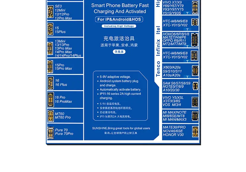 SUNSHINE SS-916 Ultra Charging Activation Fixture 5-9V Adaptive Voltage Support to IP6G-IP17 and Android Models