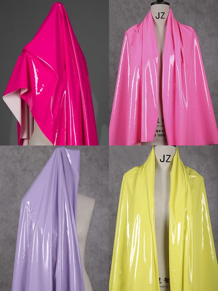 Four-sided Elastic Glossy Faux Leather Fabric By The Meter for Clothing Pants Skirts Diy Sewing Soft PU Waterproof Thickened Red