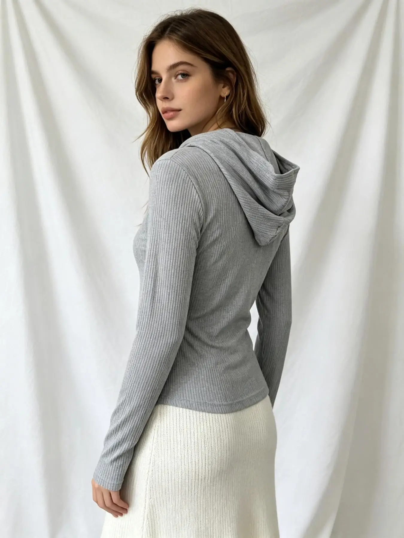 Sweet and Cool Casual Sports-Style Solid Color Zip-Up Hooded Top, Versatile for Layering, Multi-Purpose, Comfortable and Stylish, Suitable for Everyday Wear