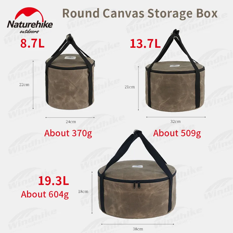 Naturehike Round Canvas Storage Box Outdoor Portable Storage 19.3L Large Capacity Multi-Function Handle Bag Camping Picnic Box