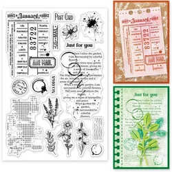 Vintage Plants Stains Background Clear Stamp Text Words Clear Rubber Stamps Silicone Stamps for DIY Scrapbooking Photo Album