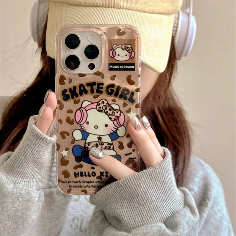 Y2k Sanrios Leopard Hellokitty Phone Case For Samsung Galaxy S25 S24 S23 S22 S21 FE Ultra Plus 4G 5G Feather Texture Back Cover - náhled 3
