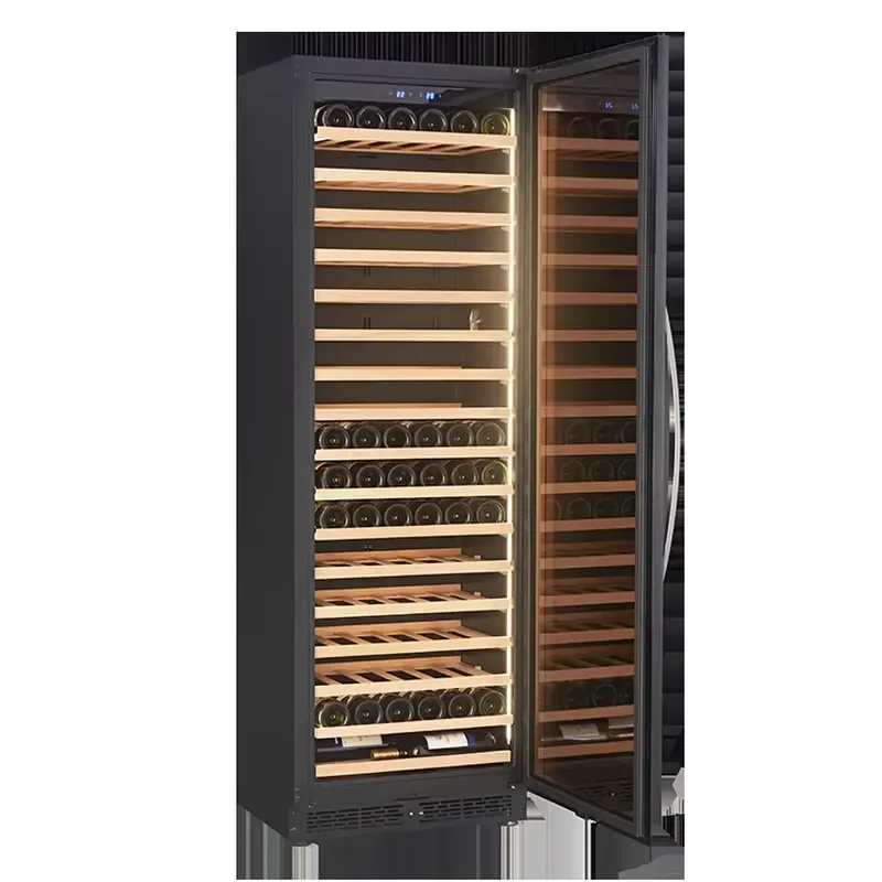 100 Bottle Wine Cooler  Standing Compressor Stainless Steel Wooden Shelves Glass Door Cellar for Home Bar Hotel