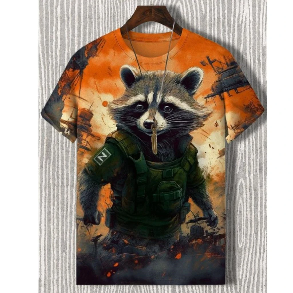 

Cute Animal 3D Print T-shirt Men Women Multiple Patterns Available (Raccoon/Fox/Lion) Couple Street Oversized O Neck Casual Tees
