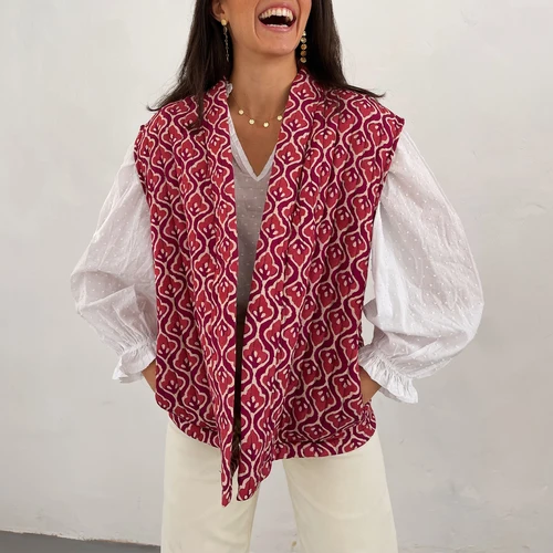 Imagen 2 del producto Chaleco acolchado cálido para mujer, estampado de moda, sin mangas, frente abierto, cárdigan, abrigo acolchado, prendas de vestir de otoño