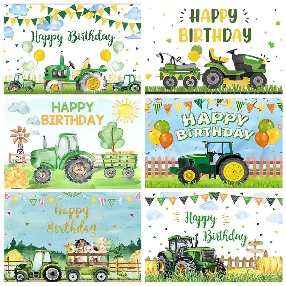 

Green Tractor Farm Truck Background Child Birthday Party Baby Shower Decoration Flag Grassland User Defined Photo Backdrop Vinyl
