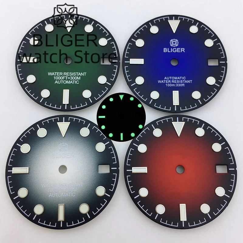 BLIGER 29mm Dial Gradient Blue/Red/Green/Grey Dial C3 Luminous Index For NH34 NH35 NH36 Movements
