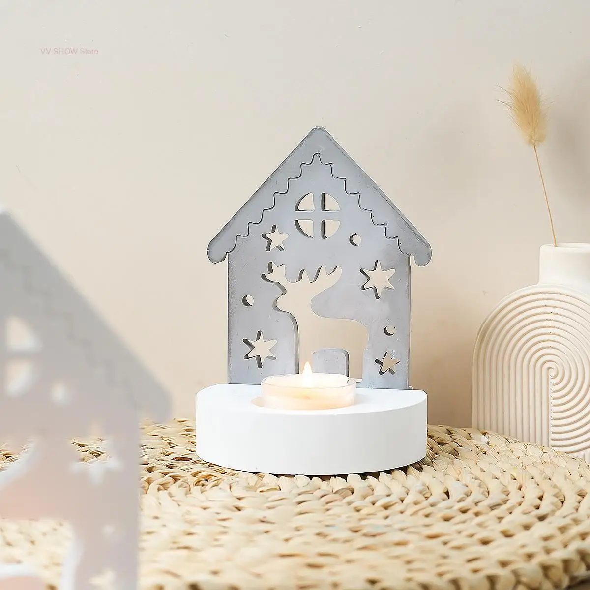 3D Star Elk Candle Holder Molds Handmade Gypsum Cement Ornament House Tea Wax Stand Silicone Mold DIY Creative Craft Decor Tools