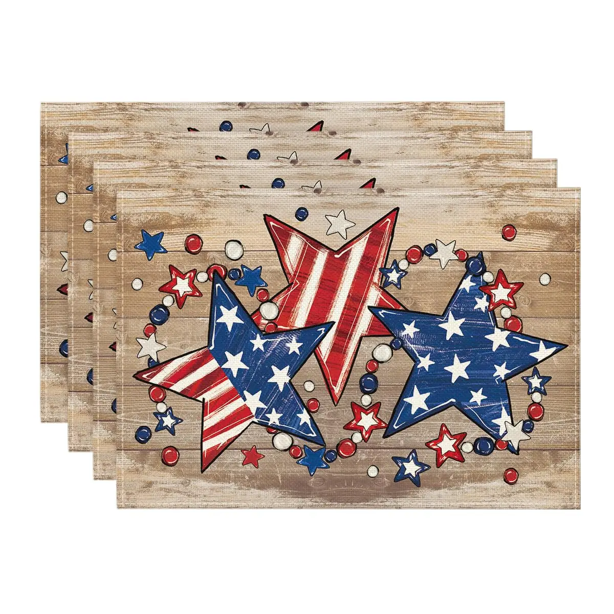 

Wood America Beads Stars Patriotic 4th of July Placemats,12x18 Inch Memorial Day Table Mats for Party Kitchen Dining Decoration