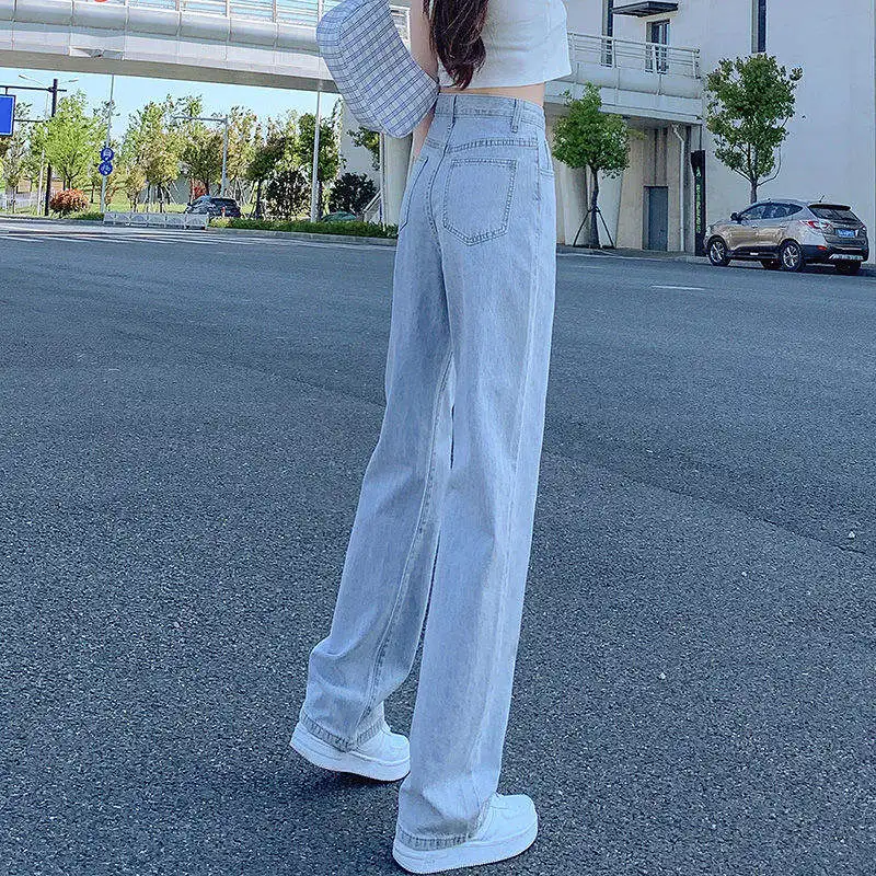 

Summer Women's Wide Leg Straight Loose Fit Slimming Jeans Light Color Thin Material Versatile Trousers Commute Style Long Pants