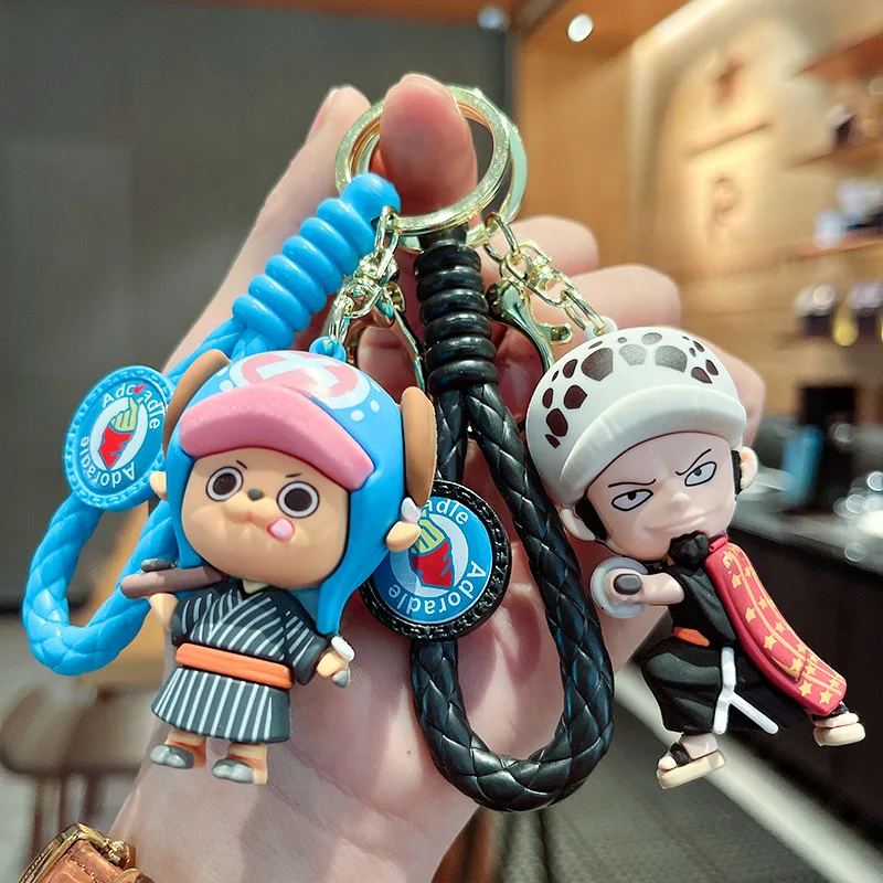 Cartoon One Piece Keychain Accessories Anime Figure Roronoa Zoro Luffy Keyring Pvc Action Collection Model Kids Birthday Gift