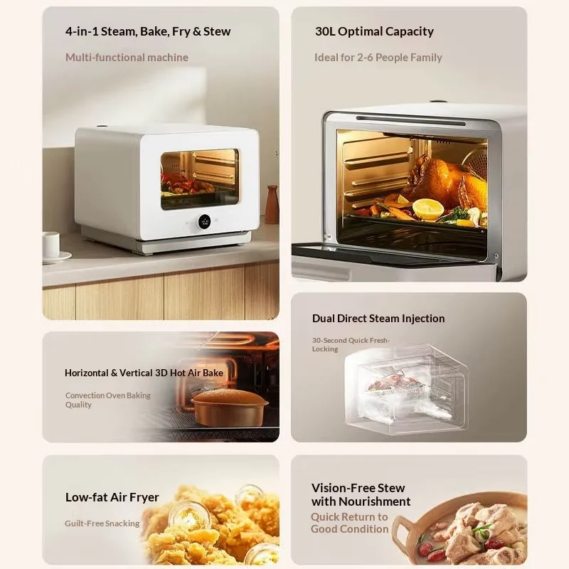 For Mijia Smart Steam Oven S1 30L App-Controlled Household Large Capacity Multi-function Air Fryer Stew Steamer Oven