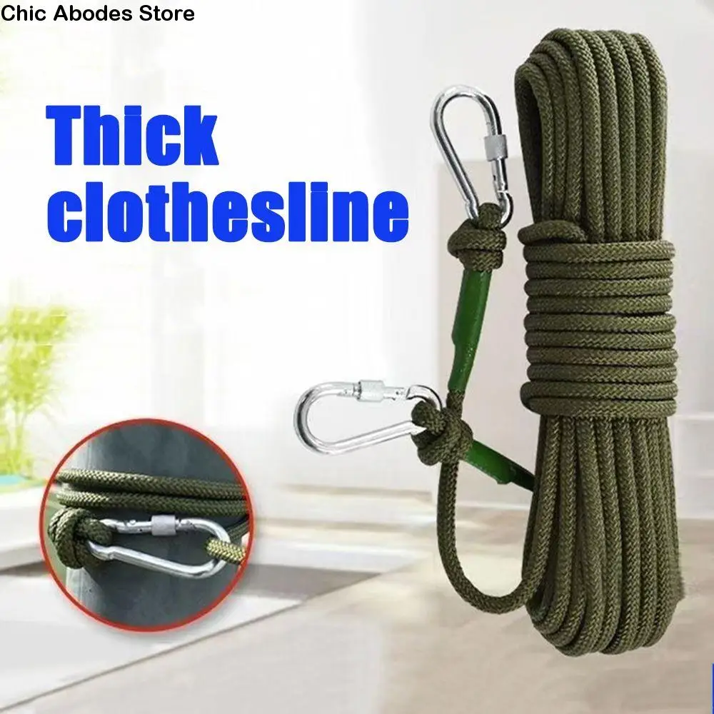 Portable 10M/20M Wire Rope Clothesline 8MM Thicken Laundry Hanging String with 2 Hooks Wall Hanger Clothes Drying Rope Bathroom