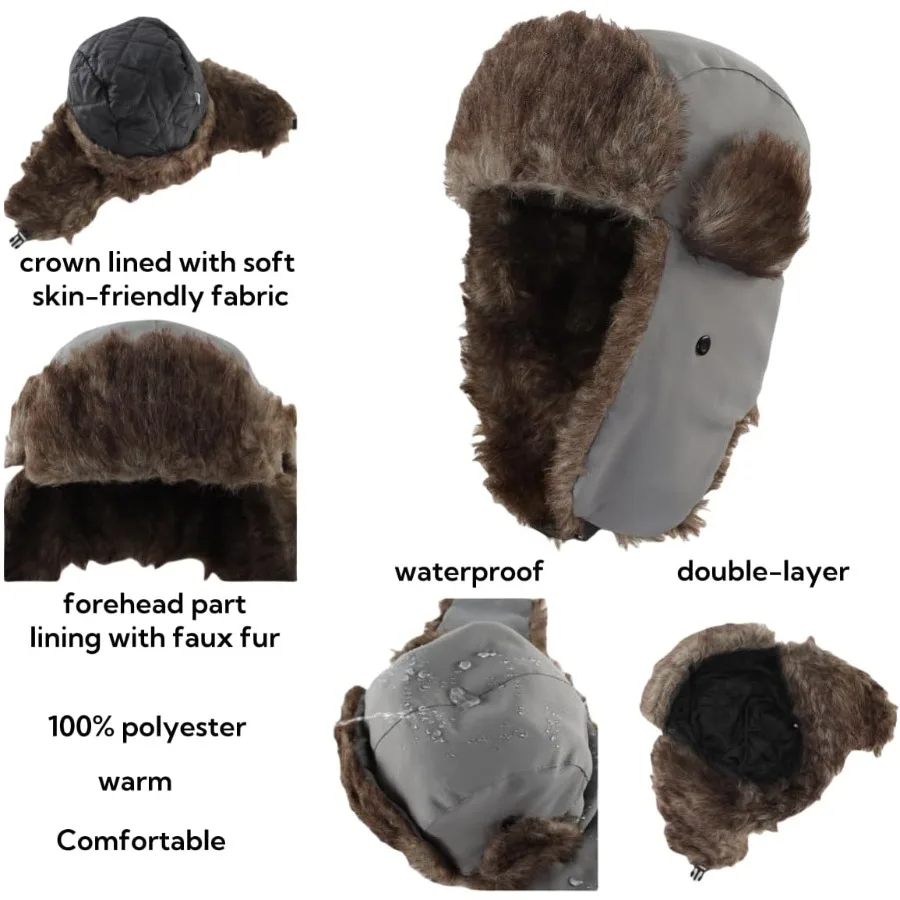 LLmoway الصياد قبعة دافئة فو الفراء قبعة الشتاء مع الأذن اللوحات يندبروف مقاوم للماء قبعات التزلج على الجليد للرجال النساء الطقس البارد