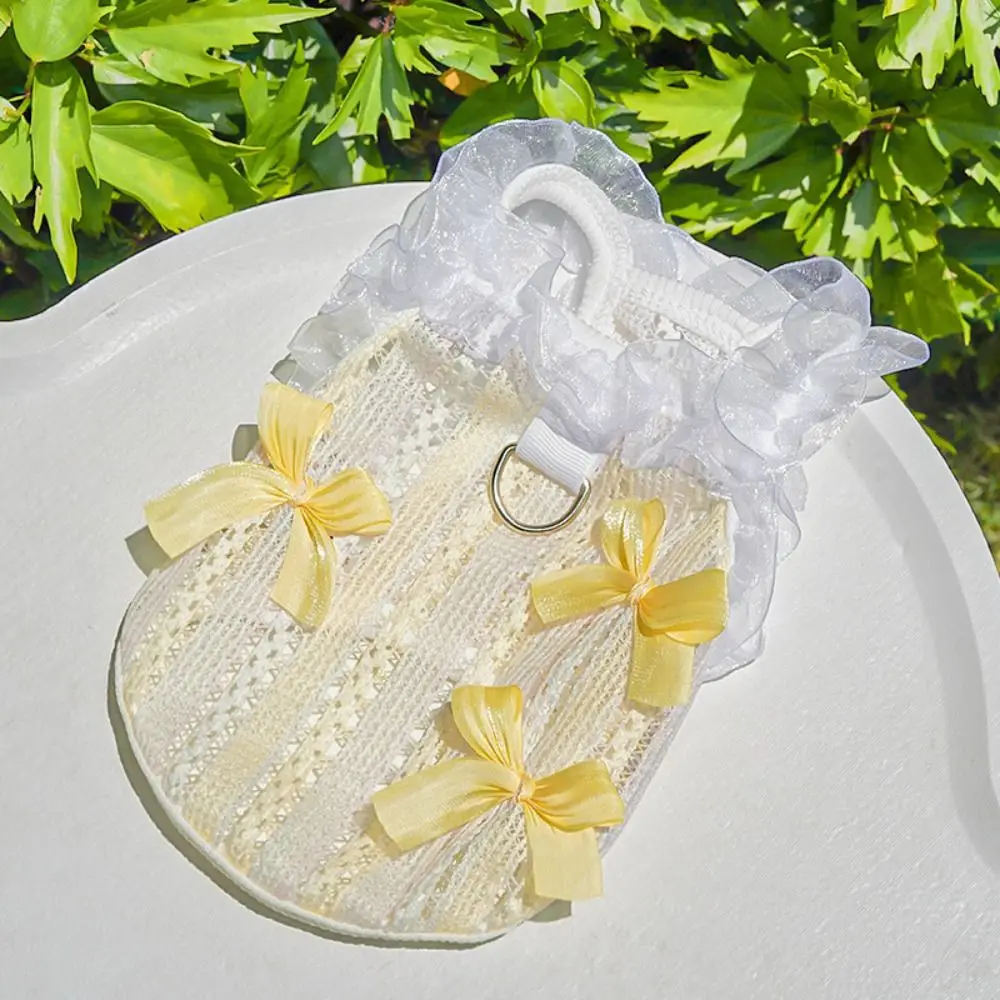 

Fashion Elegant Pet Vest Shirt Lace Bowknot Cute Cat Dress Thin Design Breathable Dog Clothes Autumn