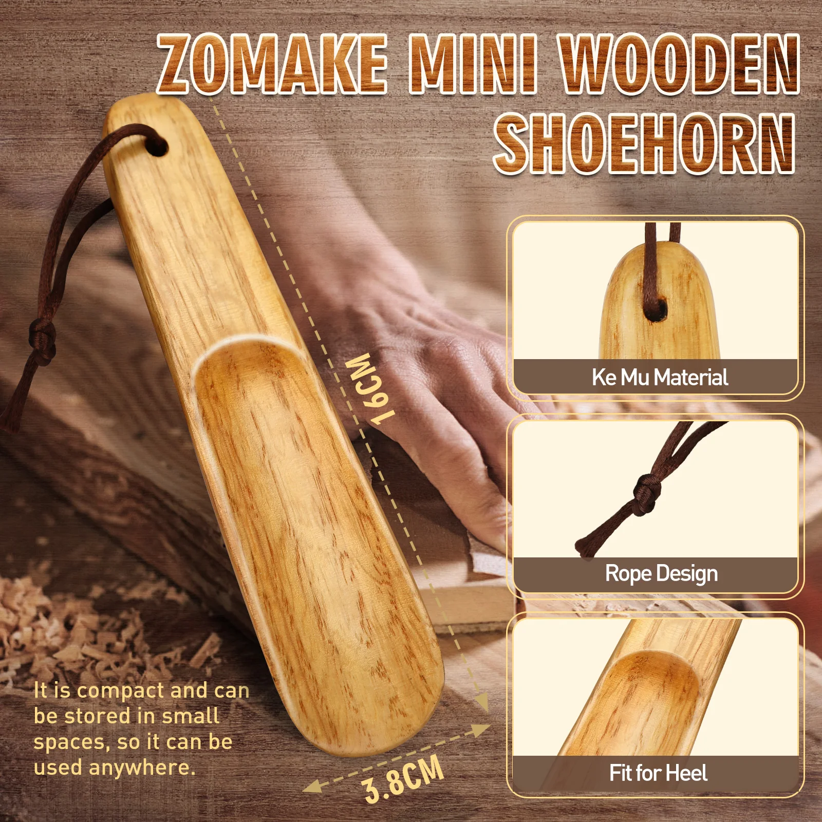 الخريف 16 سنتيمتر الخشب الصلب مقبض قصير الحذاء الطبيعي خشبية لبيسة حذاء المحمولة دائم مقبض الأحذية رافع حذاء للأطفال المسنين #2