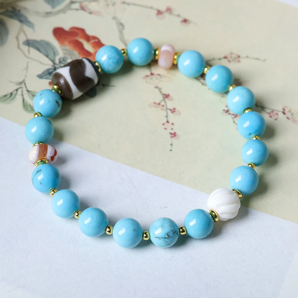 New magnesite, turquoise, round bead bracelet, original cultural toy, tiger tooth, heavenly bead bracelet, jewelry, Buddha bead