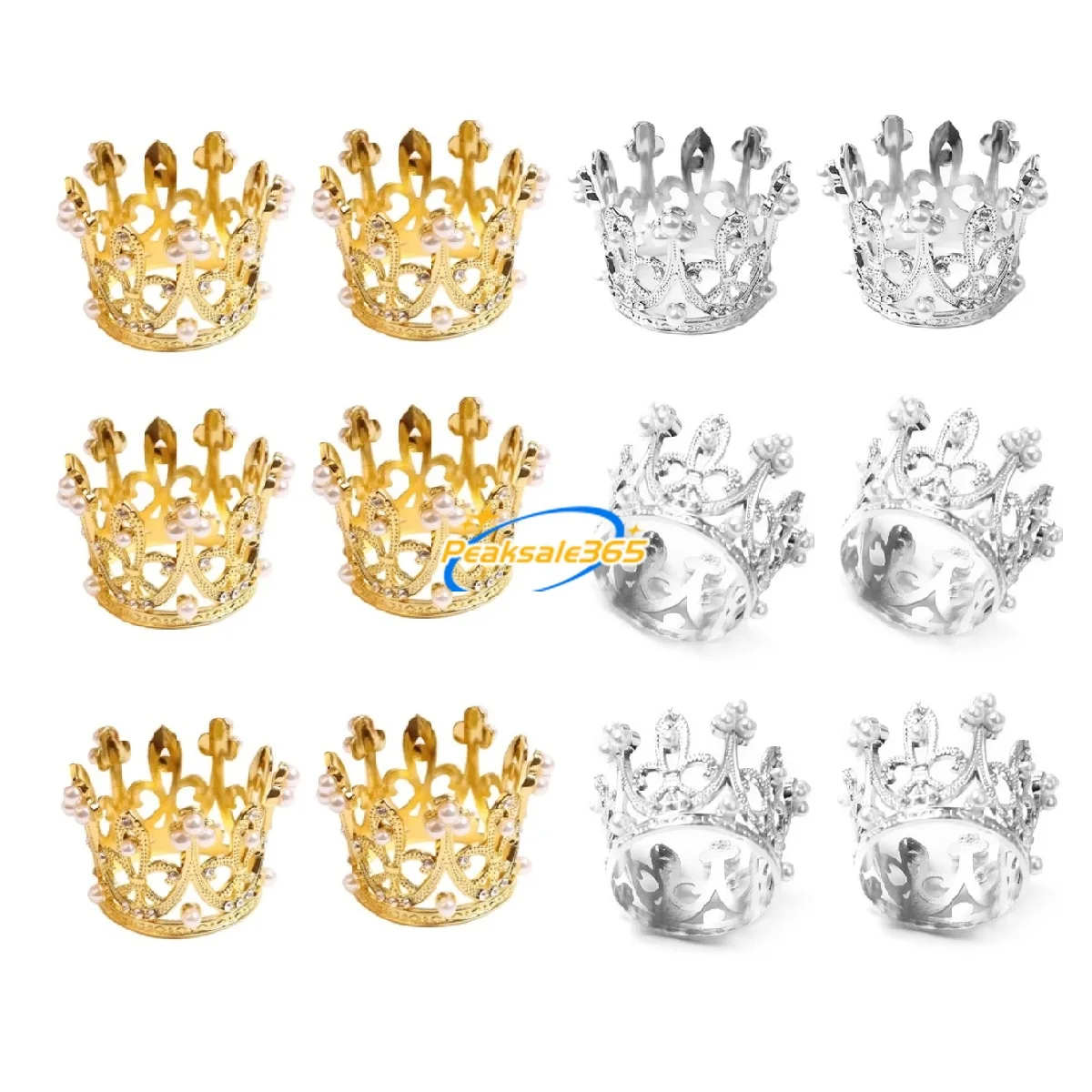 

12pcs/set Crown Shape Napkin Buckles Luxurious Pearls Rhinestones Decoration Dinner Table Cloth Holder Alloy Rings Golden/Silver