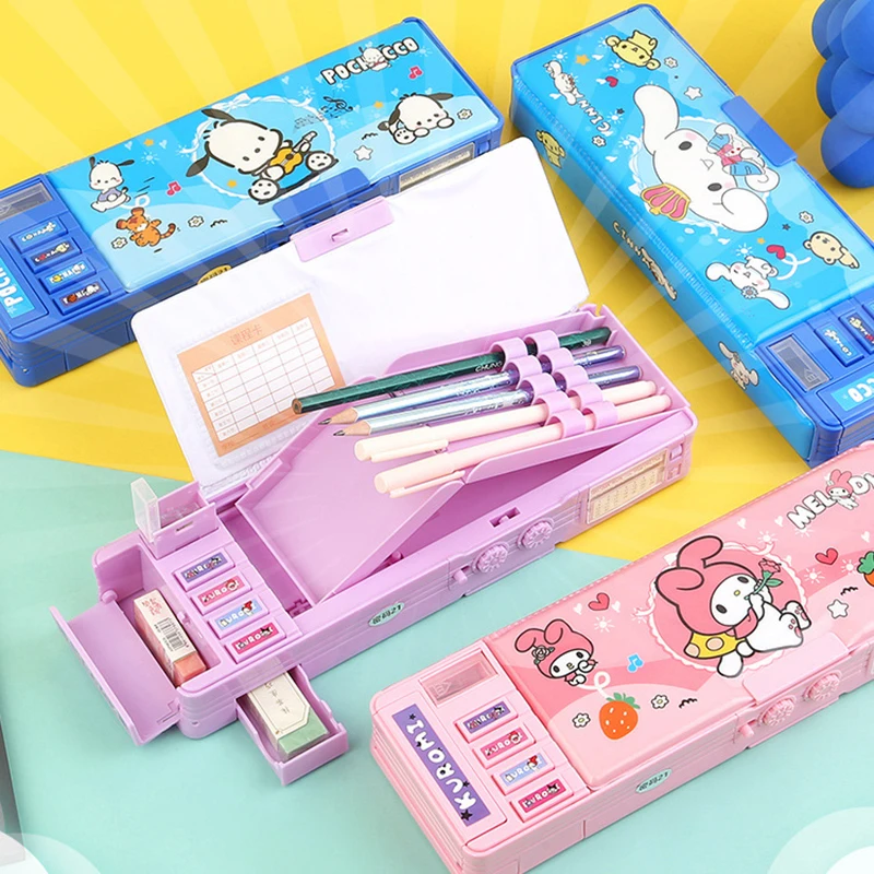 Imagem -03 - Sanrio Multi Funcional Large Capacidade Pencil Box Kuromi Melody Papelaria Caixa Senha de Bloqueio Presente Infantil Novo