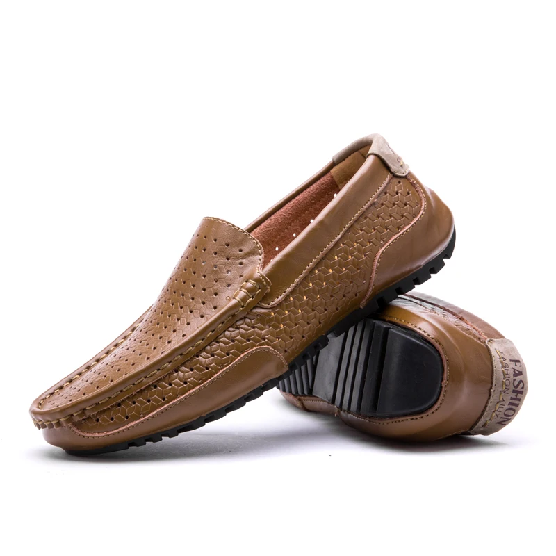 Men's Summer Autumn Leather Casual Walking Shoes Breathable Non-slip Slip-on Driving Bean Moccasins for Young Gentleman