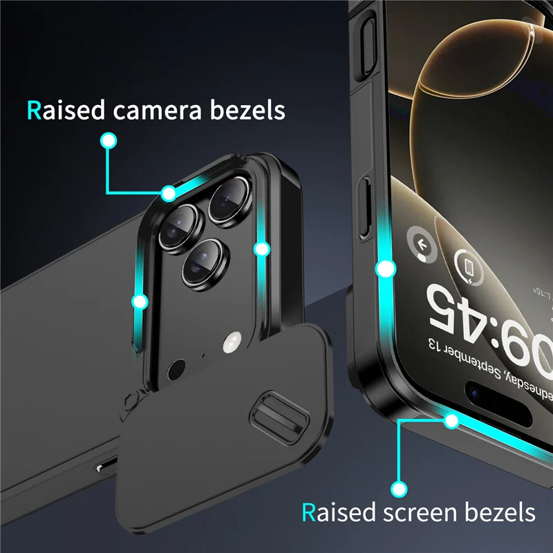 Slide Window Camera Lens Protection Shockproof Case for iPhone 17 17Pro 16 15 14 16Pro Max Matte Hybrid Hard Cover Outdoor Gear