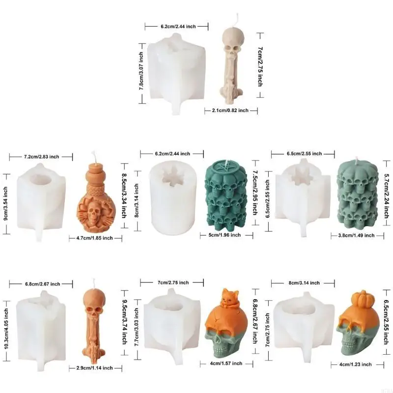 97BA Skeleton Head Shaped Silicone Molds for Candle Soap Plaster Decorations Halloween Party Decorations 6