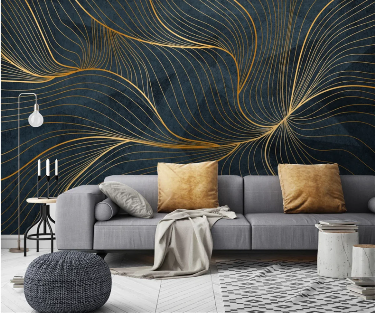 Modern light luxury American light luxury golden geometric texture creative TV background wall 3d wallpaper papier peint